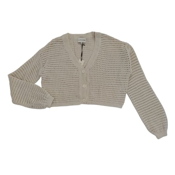Freshman 1996 Womens Beige Cropped Knit Button-Up Cardigan Sweater L, NWT. - Picture 5 of 8